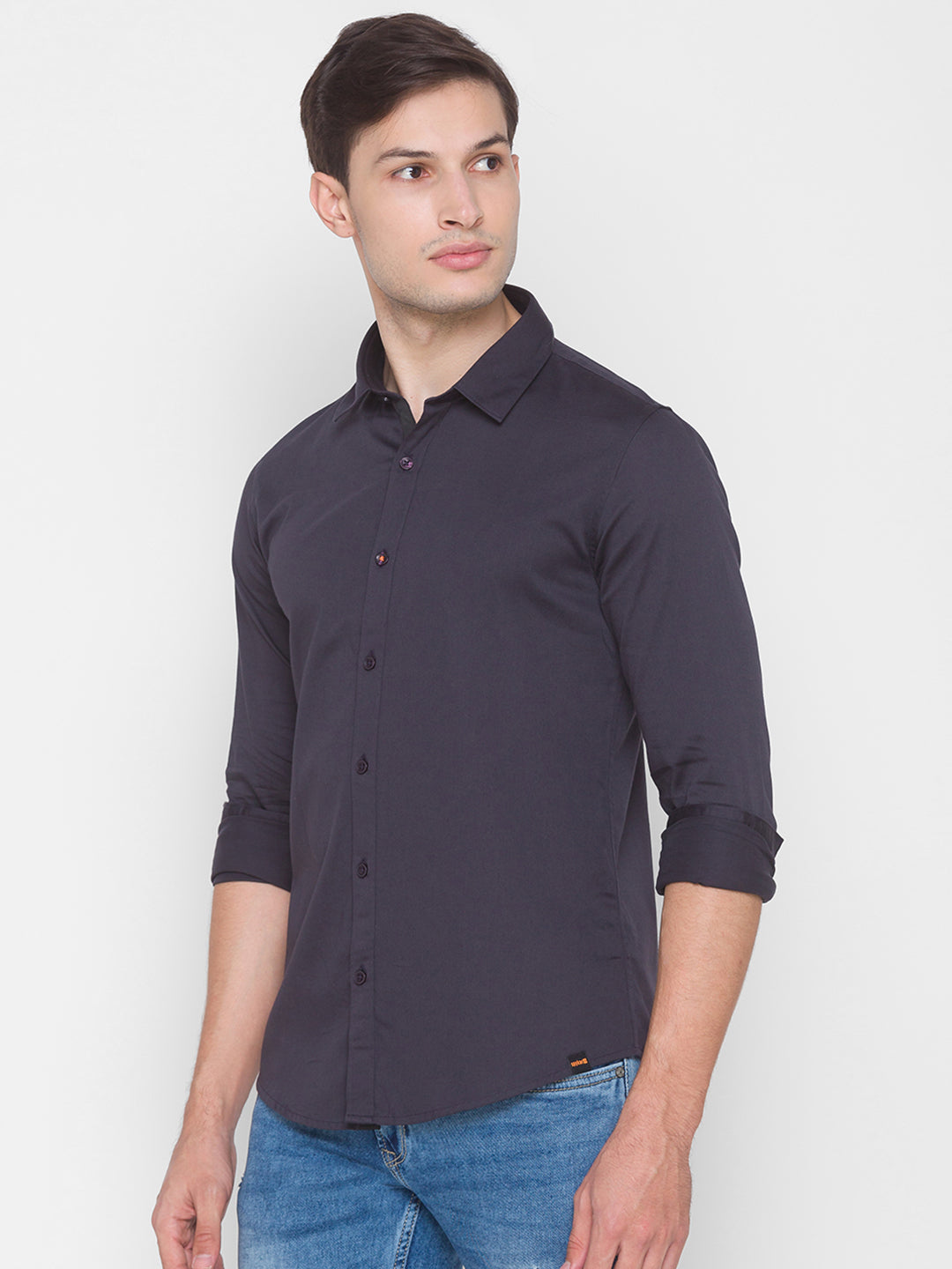 Spykar Slim Fit Black Cotton Men Shirt