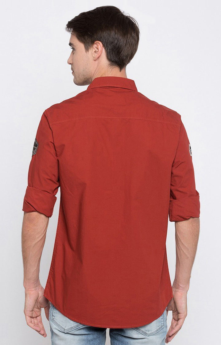 Spykar Men'S Red Cotton Solid Casual Shirts