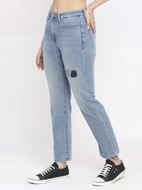 Spykar Women Light Blue Lycra Slim Straigth Fit - Highly Distressed Mid Rise Jeans-(Emma)