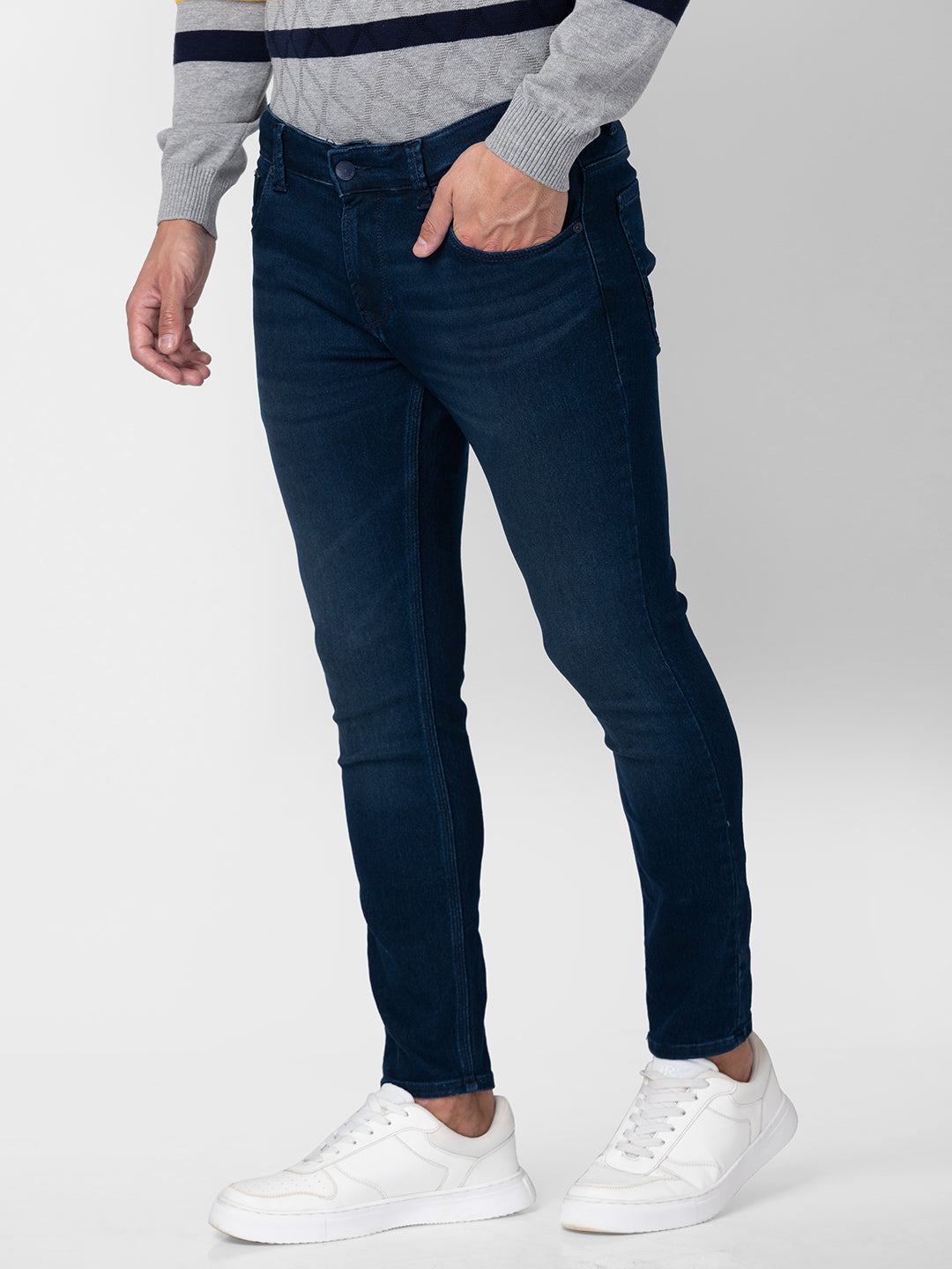 Spykar Men Navy Blue Cotton Slim Fit Tapered Length Jeans (Kano)