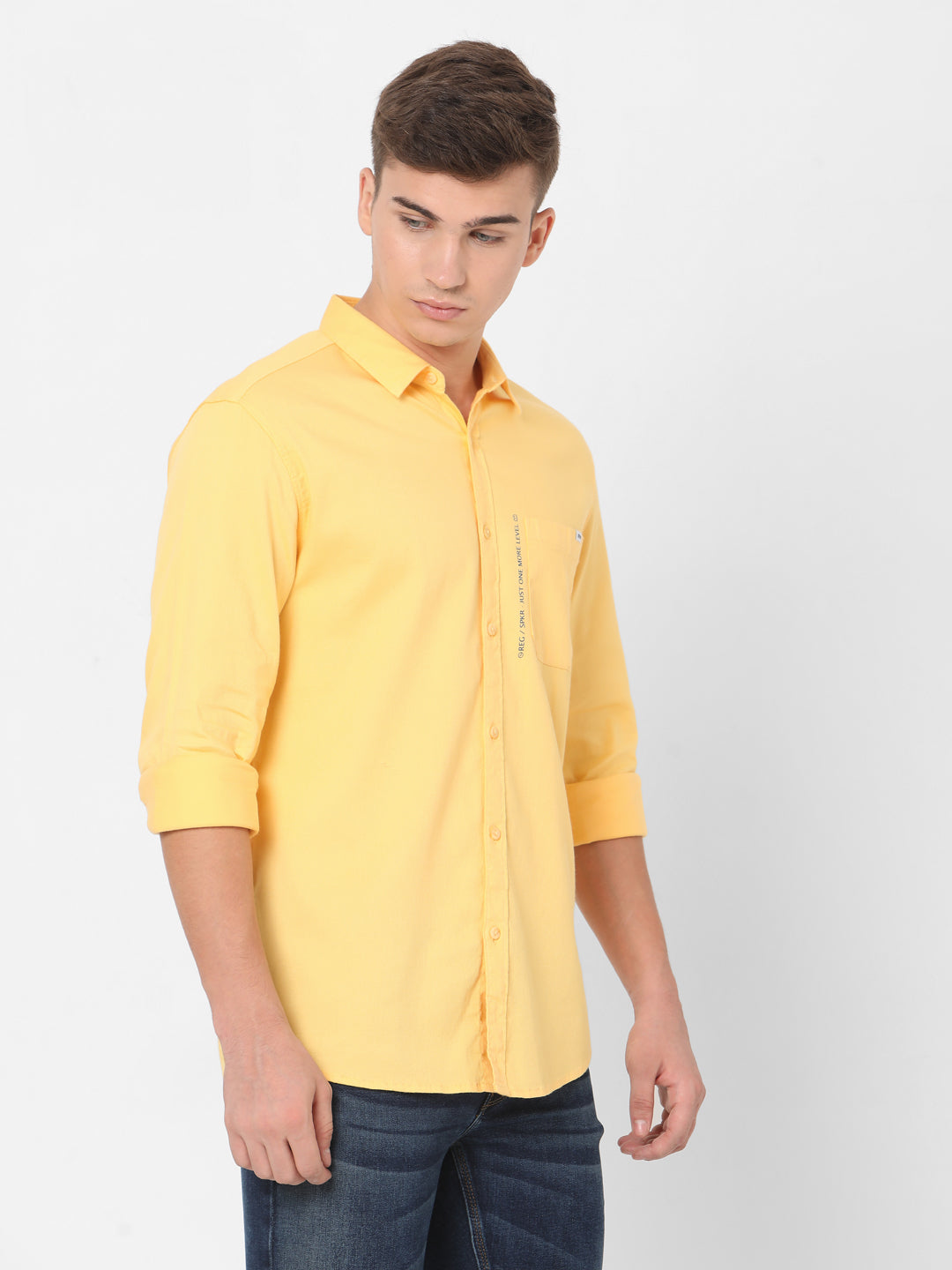 Spykar Slim Fit Men Yellow Cotton Casual Shirts