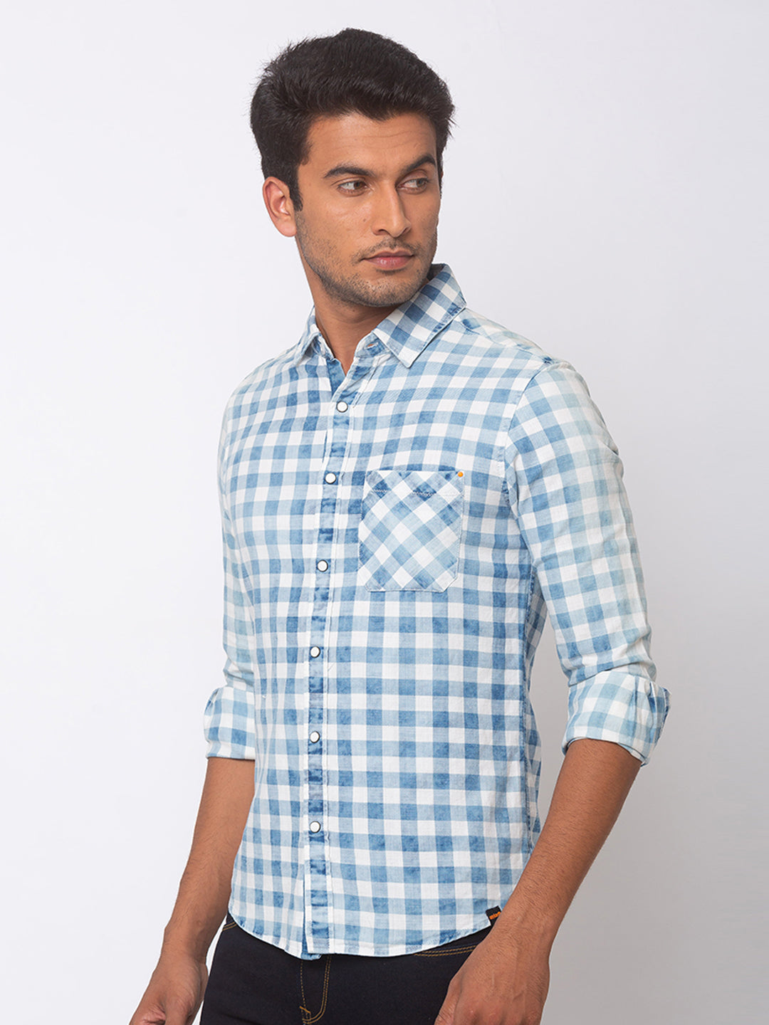 Spykar Men Lt Blue Cotton Slim Fit Shirt