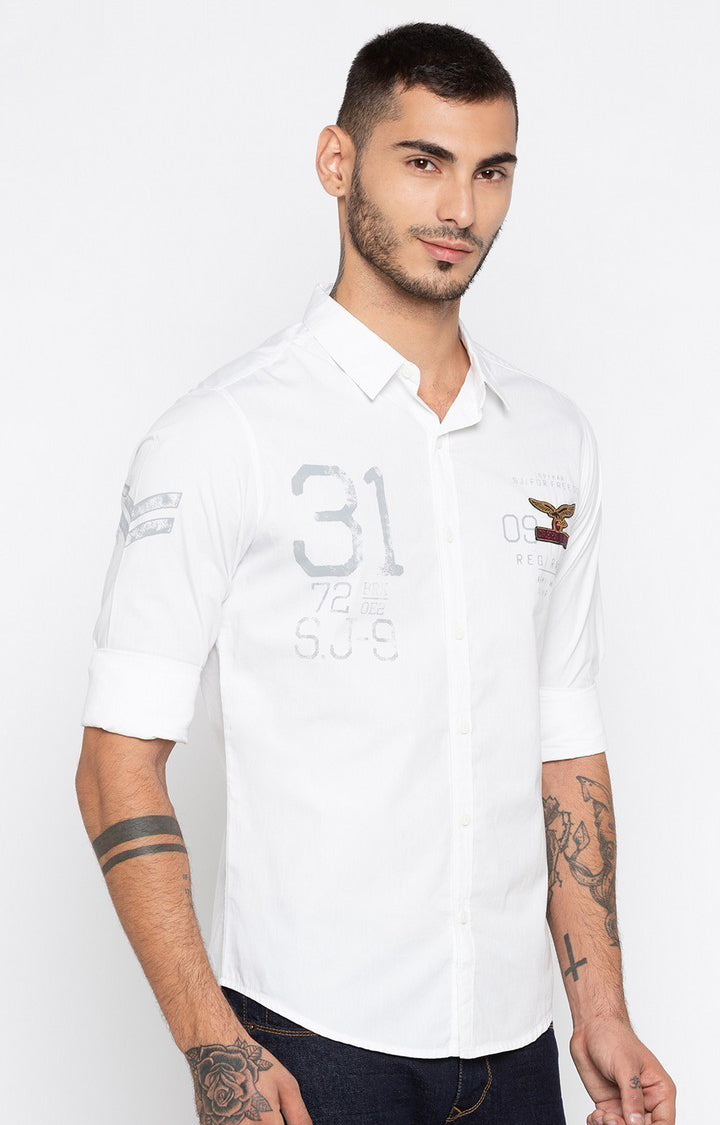 Spykar Men'S White Cotton Printed Casual Shirts