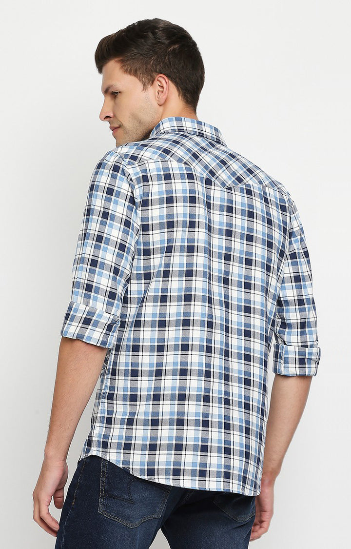 Spykar Men Dark Blue Slim Fit Full Sleeve Checkered Shirt