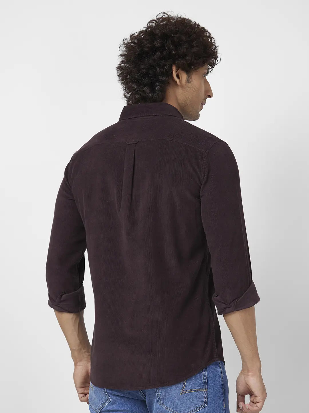 Spykar Men Coffee Brown Dyed Regular Slim Fit Full Sleeve Plain Shirt