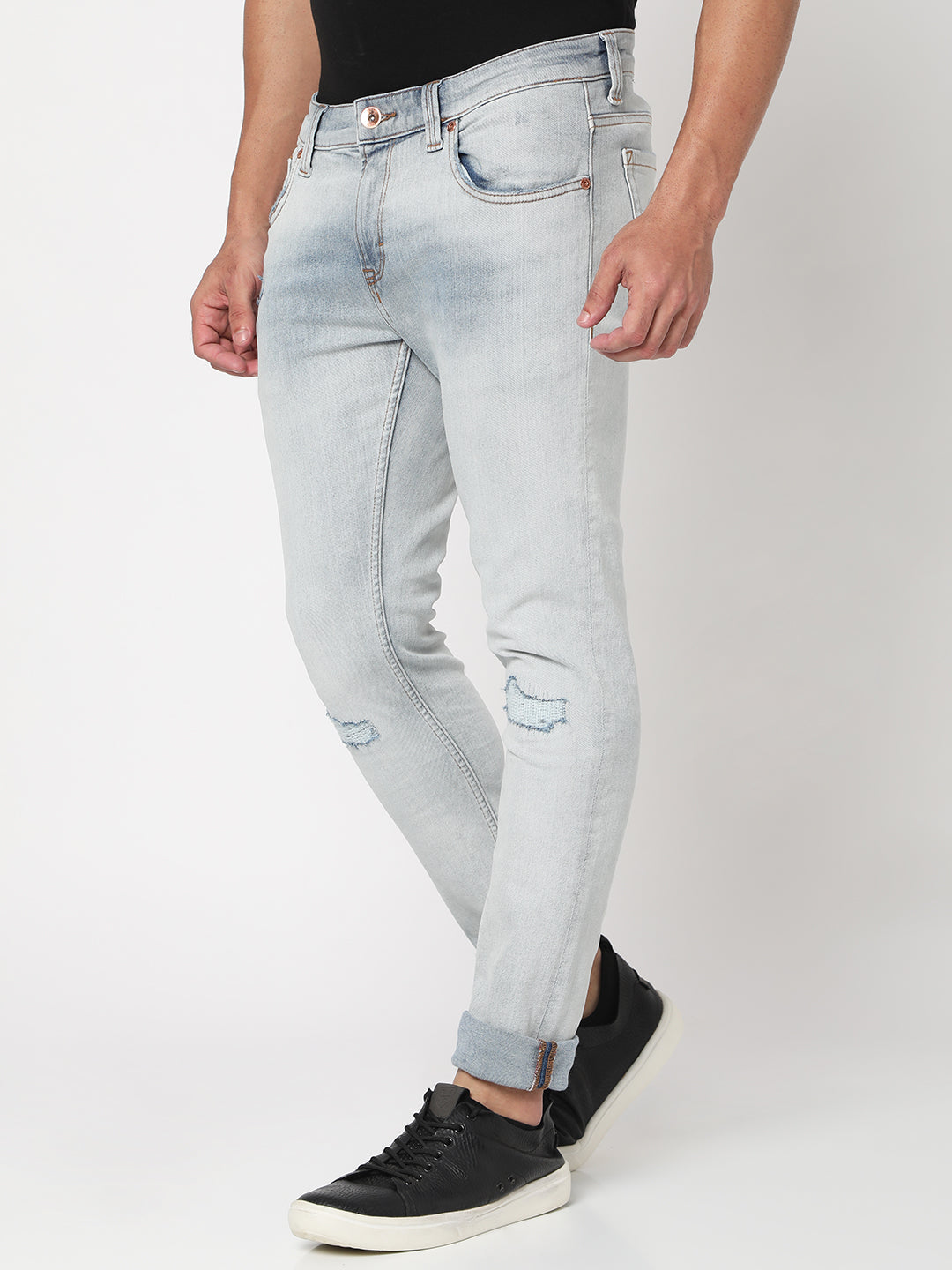 Spykar Light Blue Cotton Slim Fit Narrow Length Jeans For Men (Skinny) -  mltd02bb138lightblue