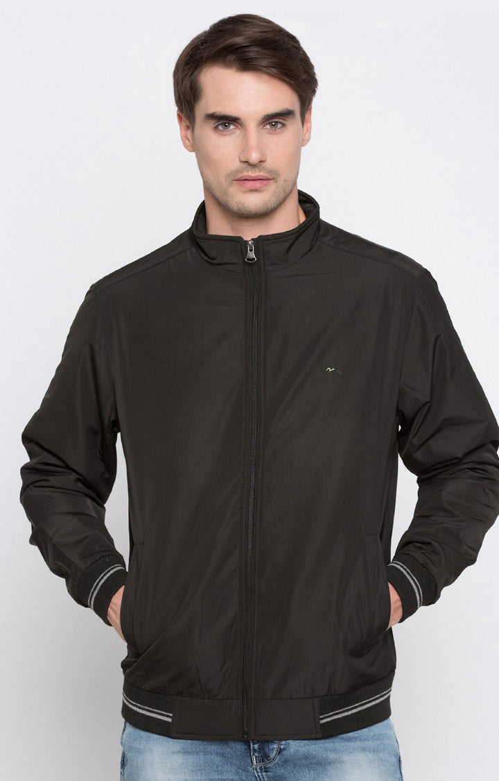 Spykar Men Black Solid Regular Fit Bomber Jacket