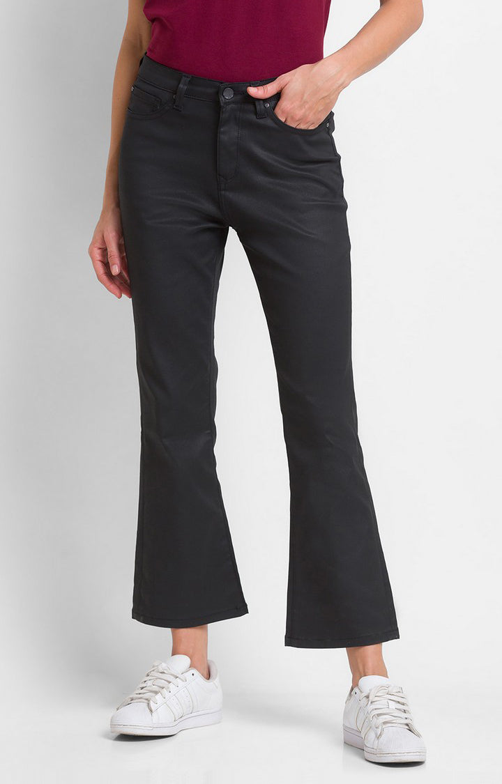 Spykar Black Cotton Flare Fit Ankle Length Jeans For Women (Elissa)