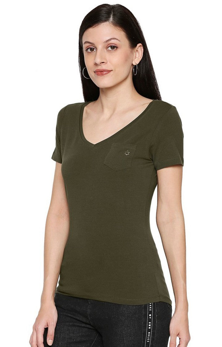 Spykar Cotton Green Solid T-Shirt