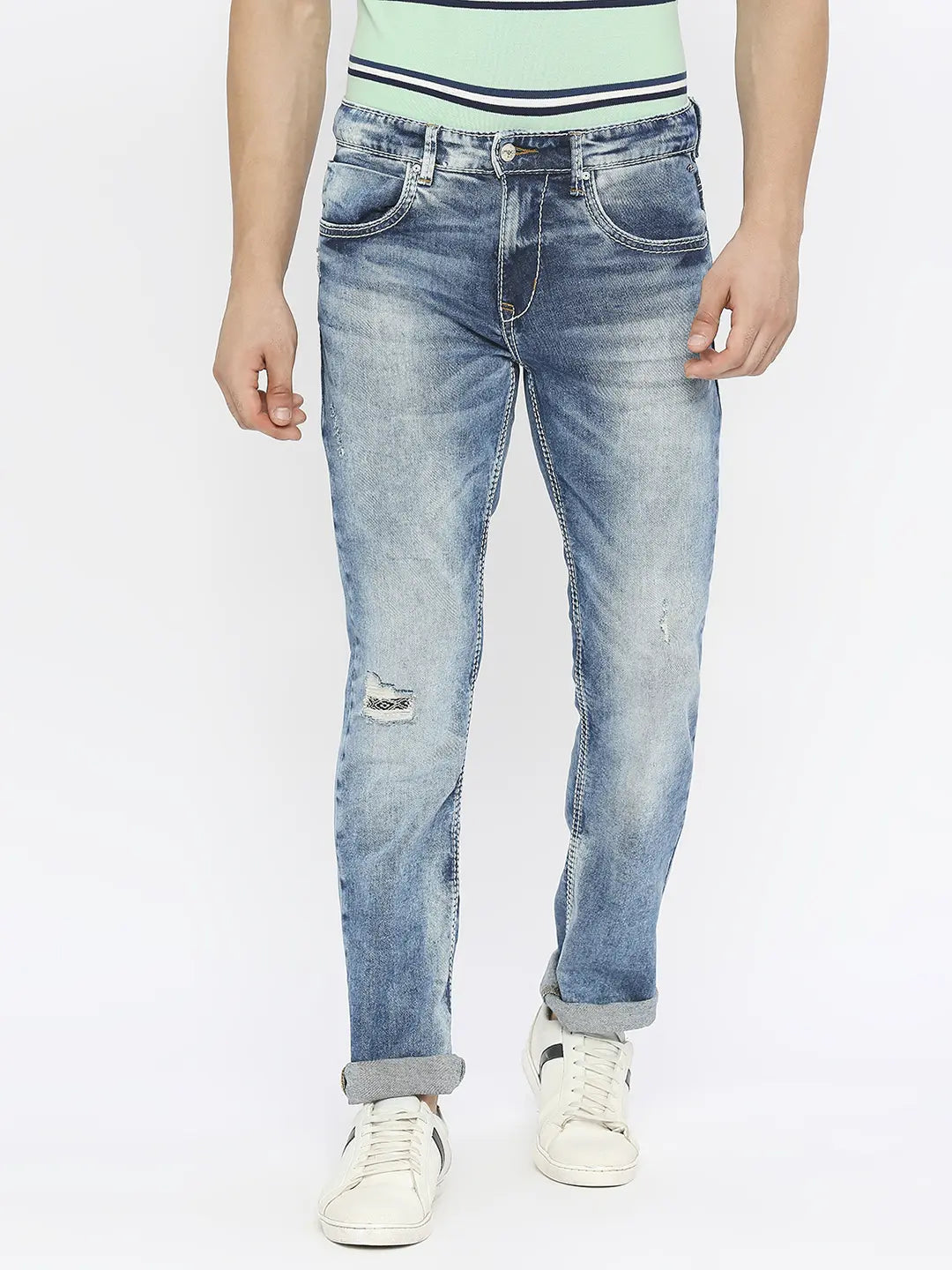 Shop Spykar Men Dark Blue Cotton Stretch Slim Fit Narrow Length Clean Look  Low Rise Jeans (Skinny)
