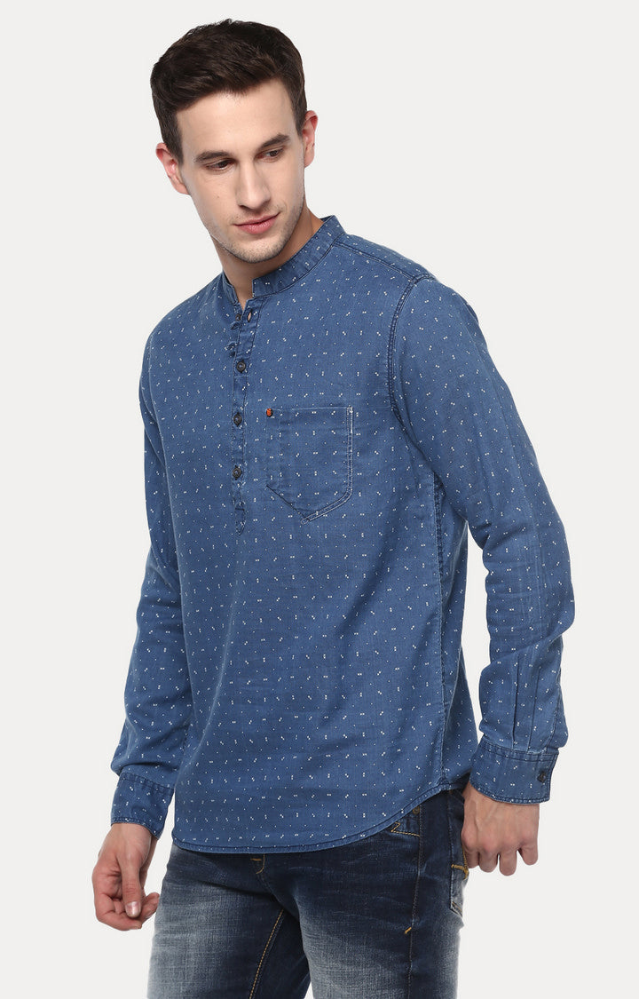 Spykar Men'S Blue Cotton Printed Casual Shirts