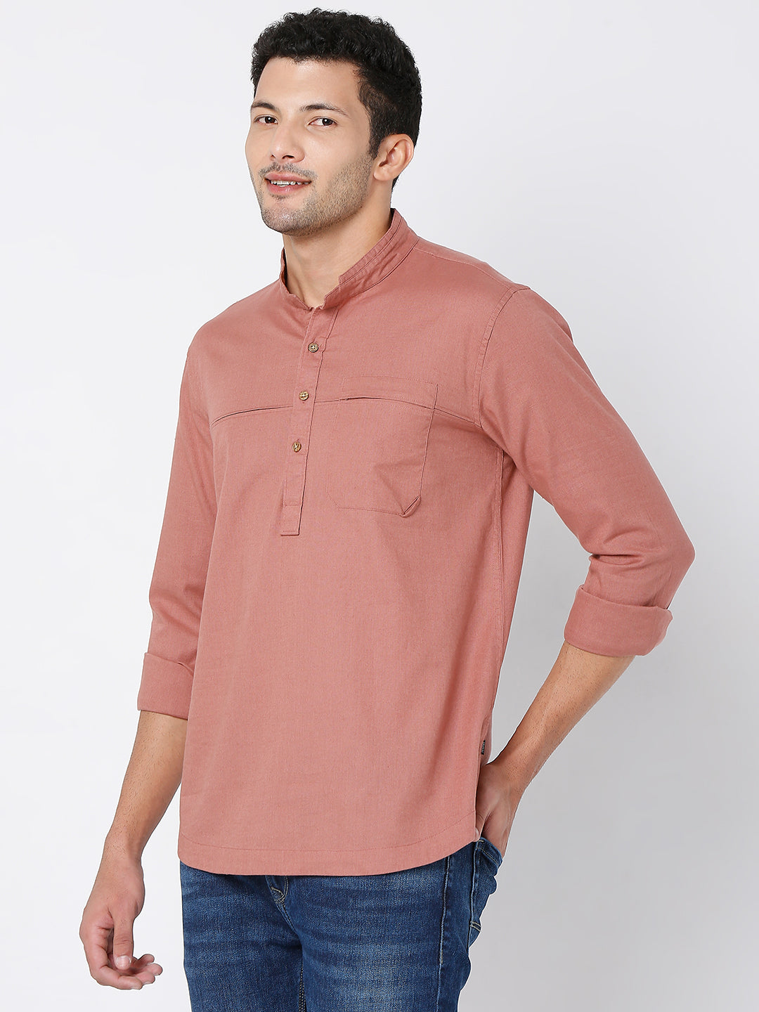 Spykar Men Onion Cotton Linen Full Sleeve Plain Kurta