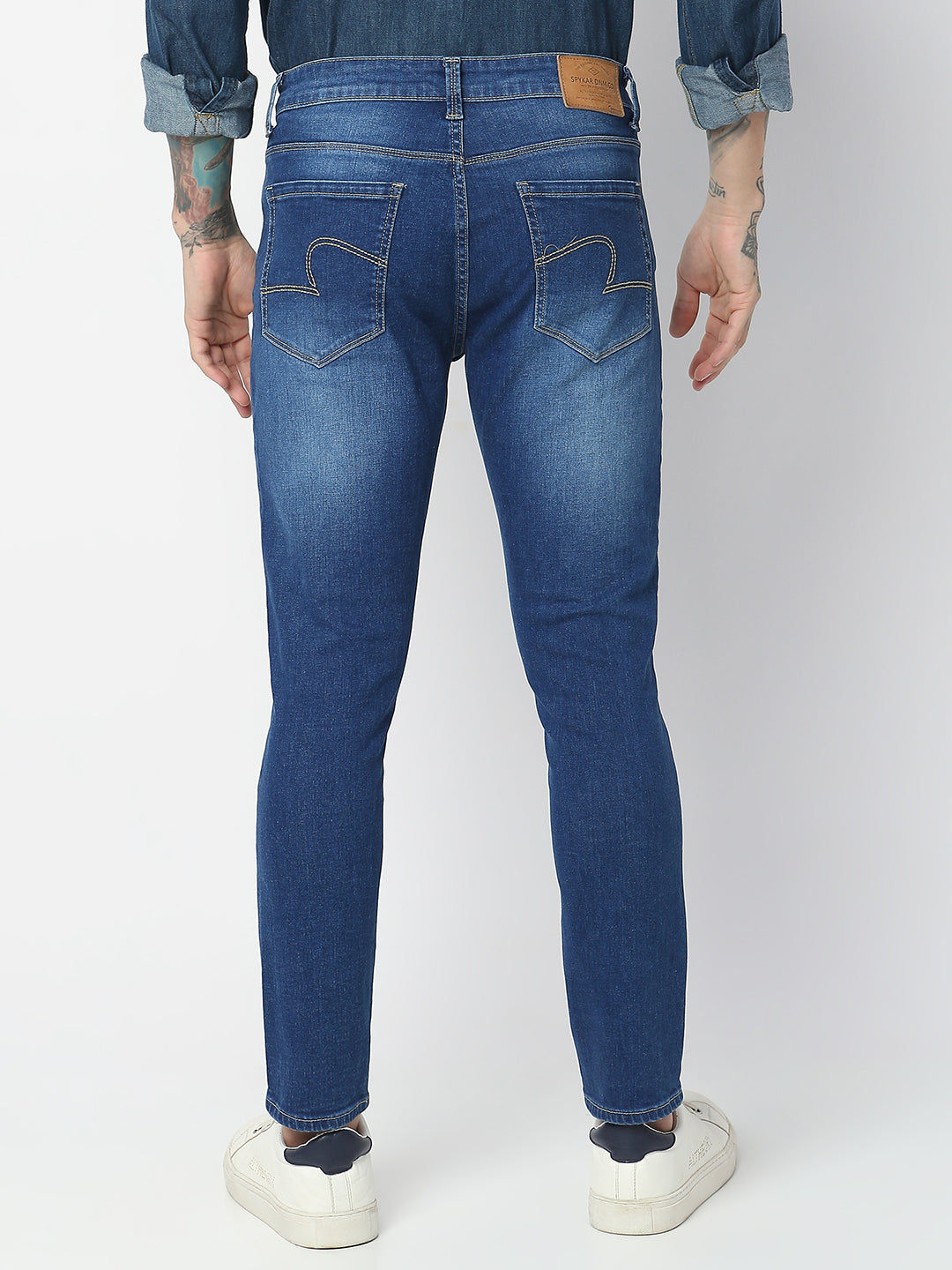 Spykar Men Mid Blue Cotton Slim Fit Tapered Length Jeans (Kano)