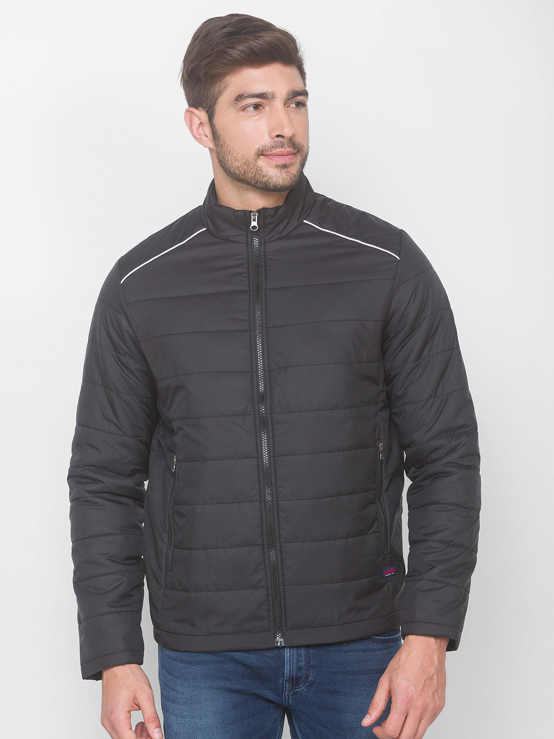 Spykar Black Polyester Men Front Open Jacket