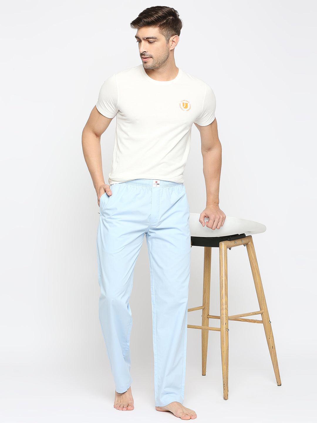 Men Premium Blue Cotton Printed Pyjama - Underjeans By Spykar