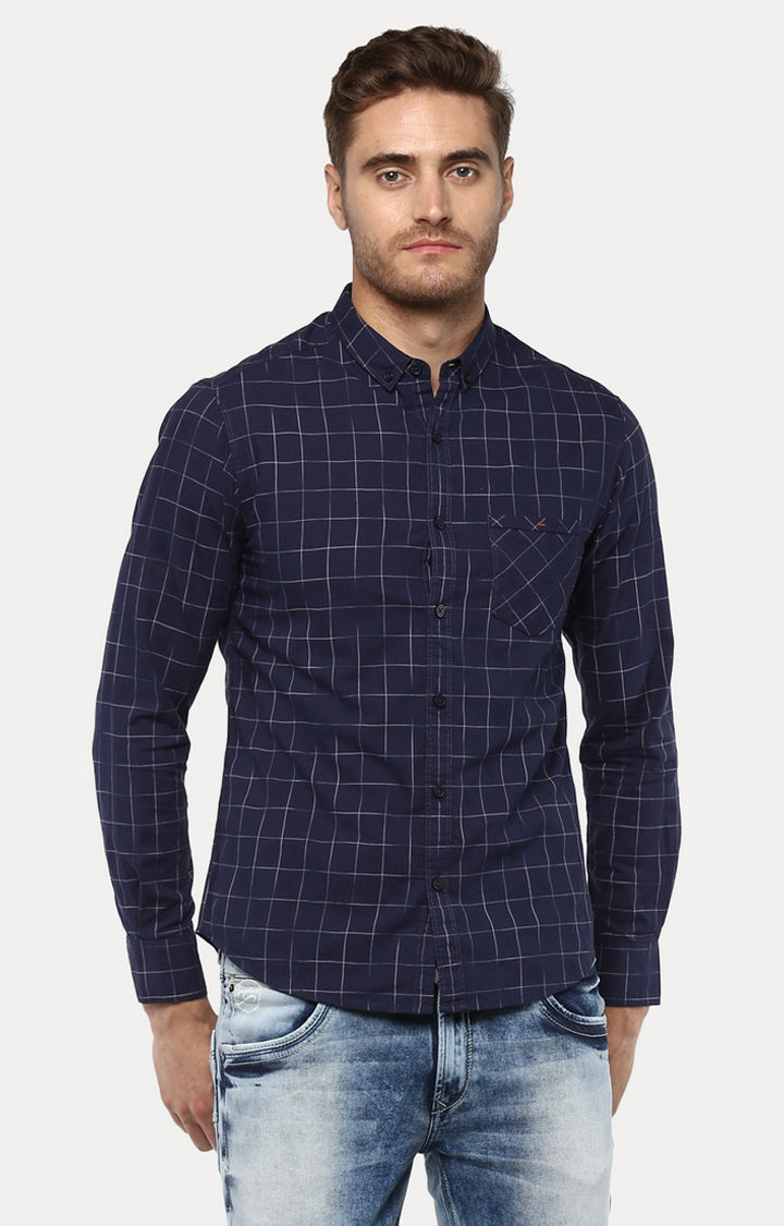 Spykar Men'S Blue Cotton Checked Casual Shirts