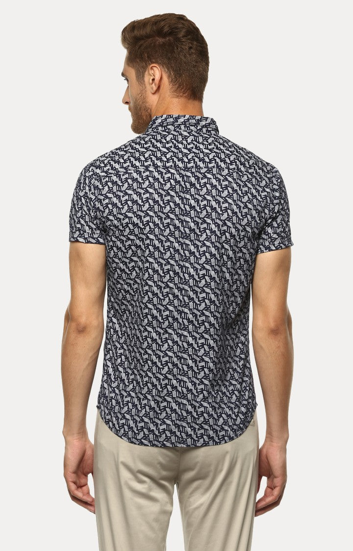 Spykar Men'S Blue Cotton Printed Casual Shirts