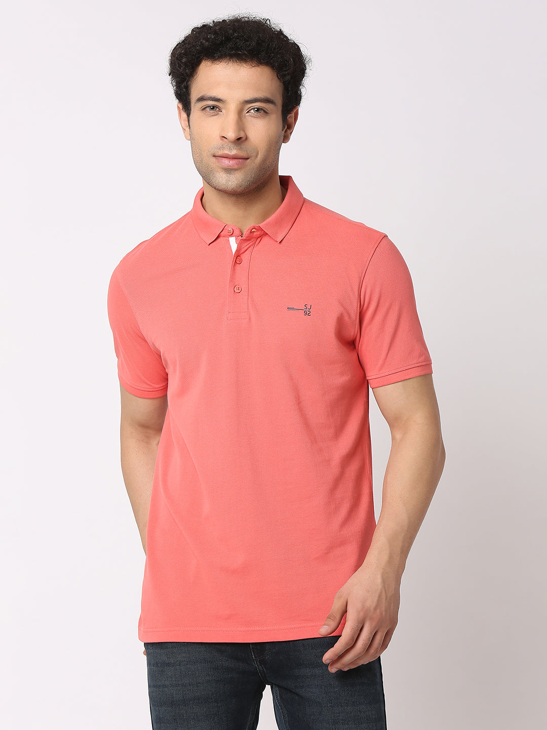 Spykar Men Haze Pink Cotton Regular Fit Polo Plain T-Shirt