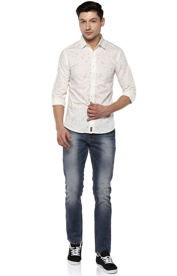 Spykar Men'S Beige Cotton Printed Casual Shirts