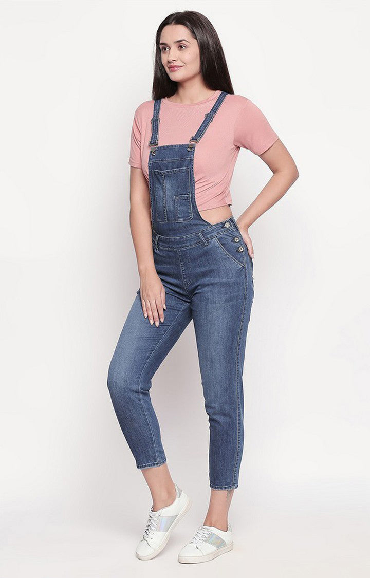 Spykar Women Blue Cotton Skinny Fit Dungaree