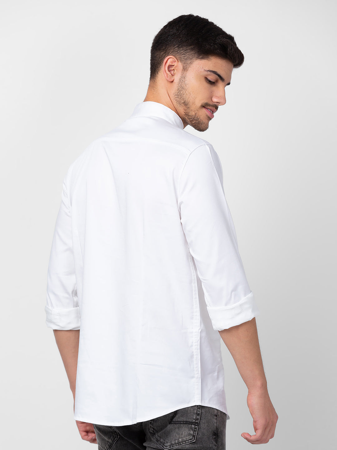 Spykar Men White Cotton Slim Fit M and arin Collar Plain Kurta