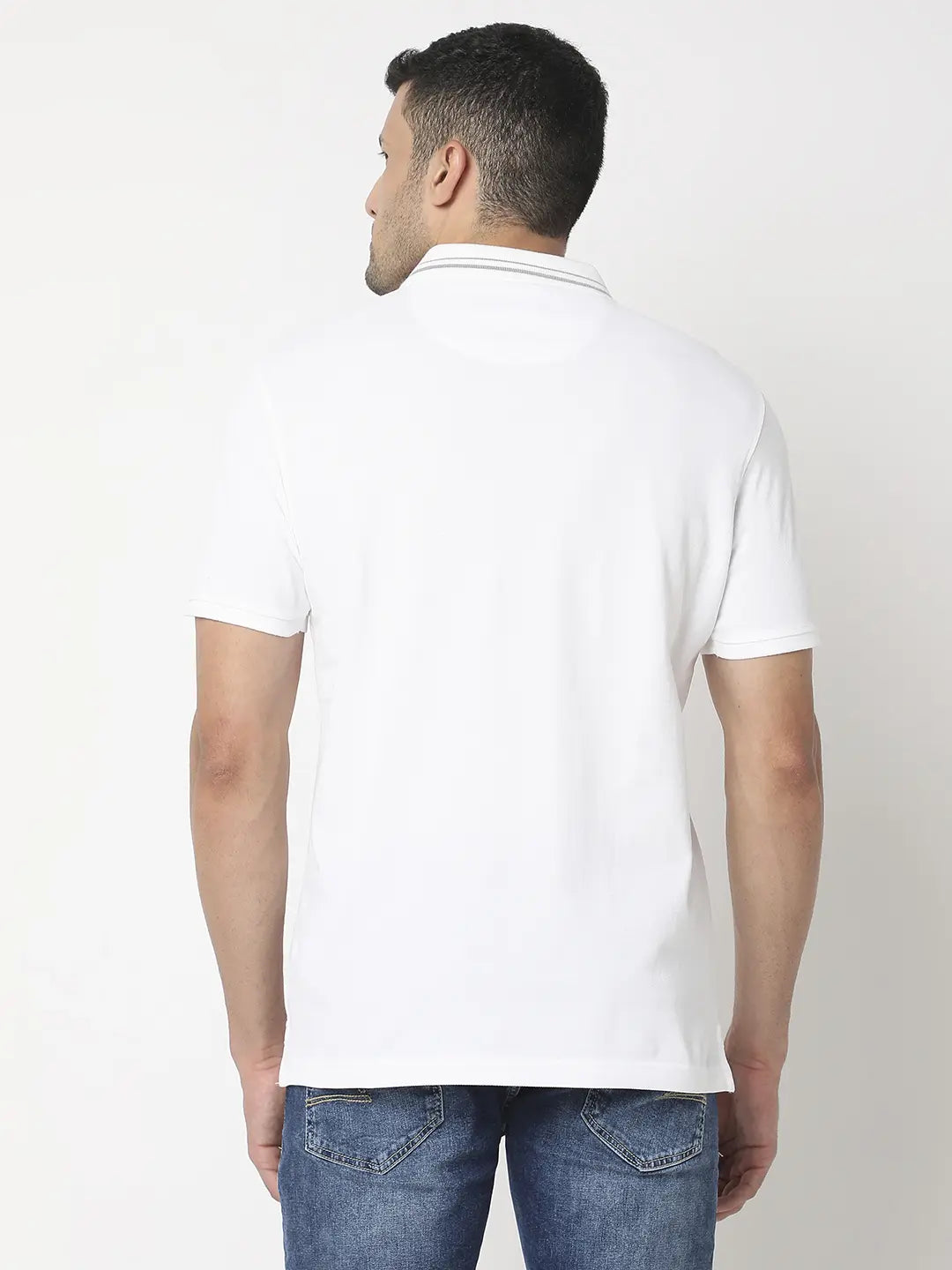 Spykar Men White Cotton Regular Fit Plain Polo Tshirt