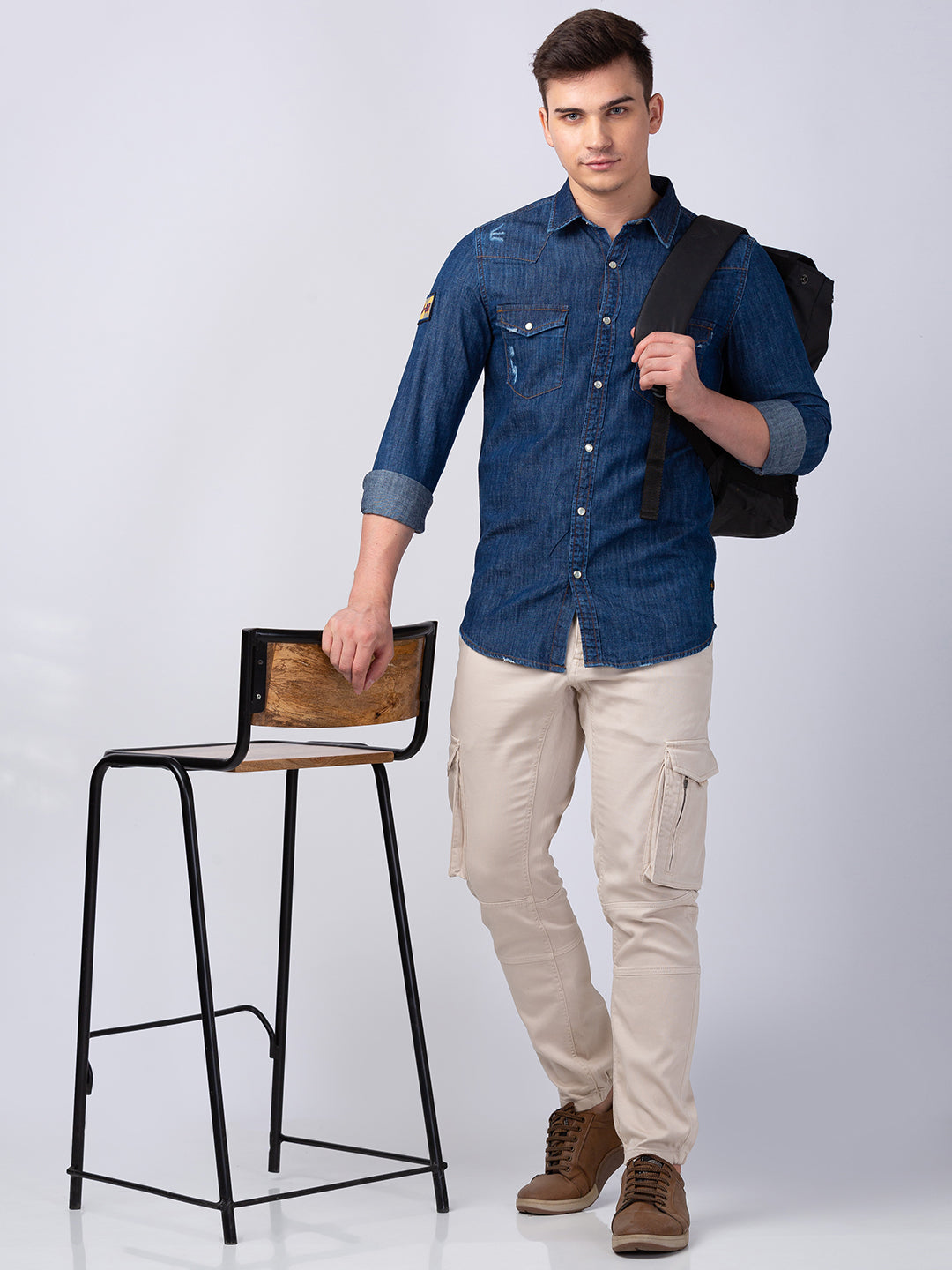 Spykar Men Dark Blue Cotton Slim Fit Denim Shirt