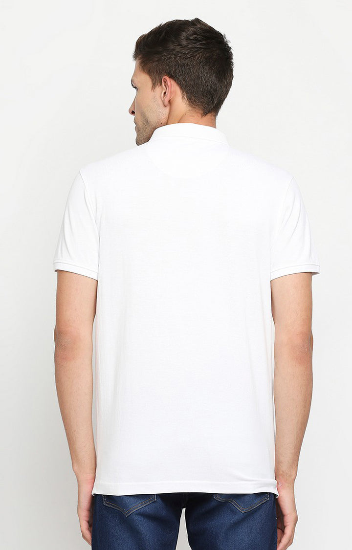 Spykar Men White Cotton Printed Half Sleeve Polo T-shirt