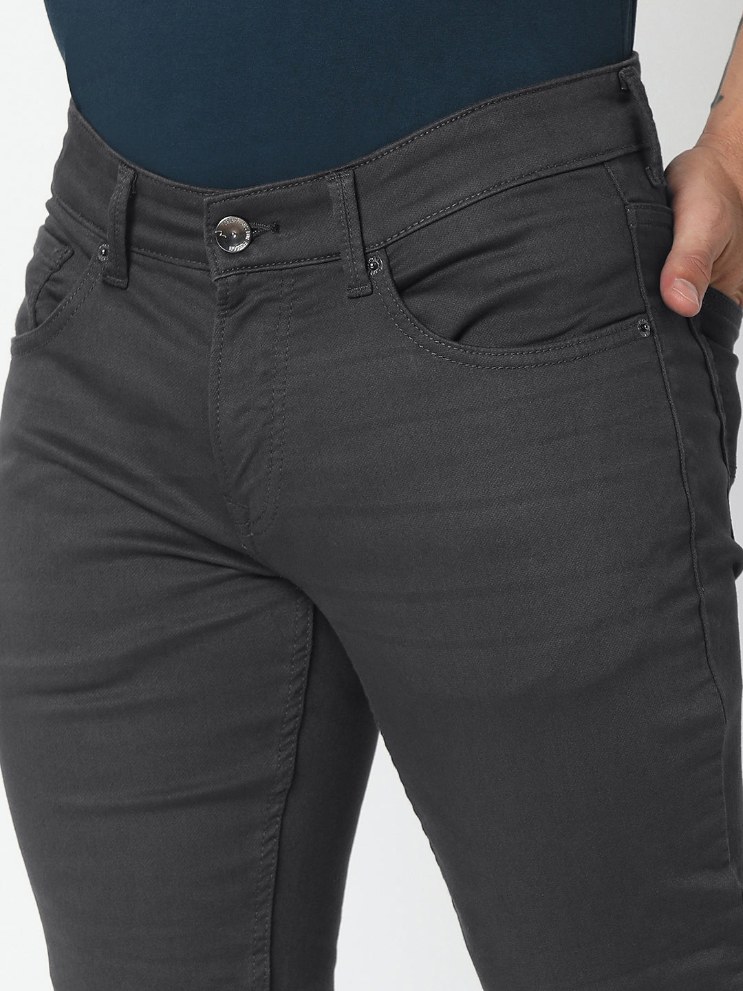 Spykar Dark Grey Cotton Slim Fit Narrow Length Jeans For Men (Skinny)