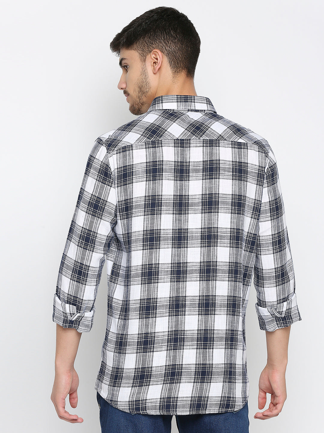 Spykar White Cotton Full Sleeve Checkered Shirt For Men