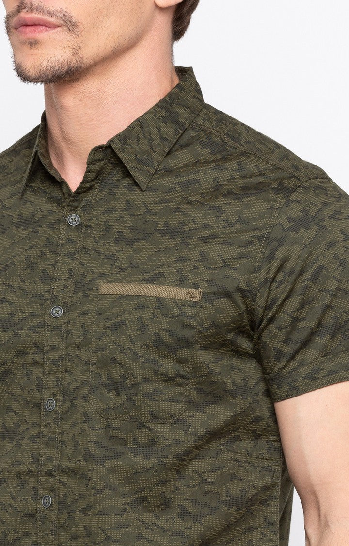 Spykar Men'S Green Cotton Camouflage Casual Shirts