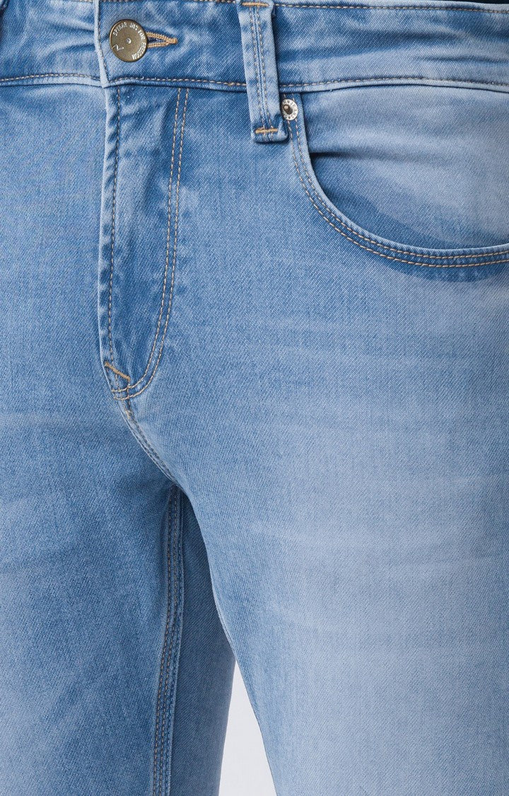 Spykar Light Blue Cotton Super Slim Fit Tapered Length Jeans For Men (Super Skinny)