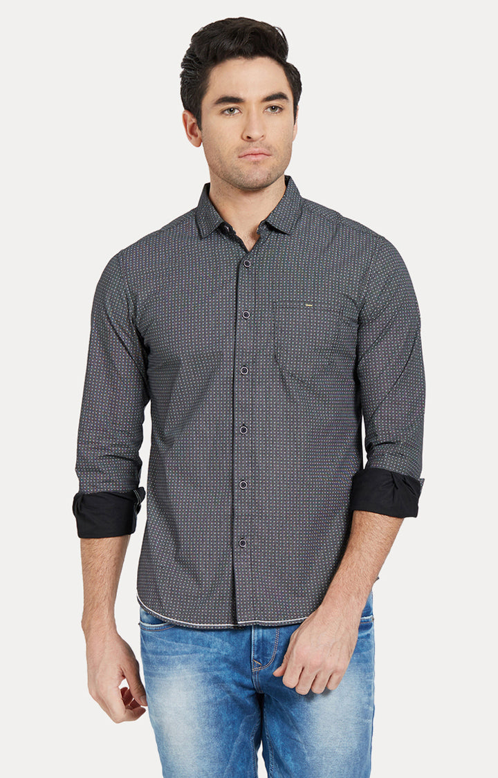 Spykar Men Grey Printed Slim Fit Casual Shirt