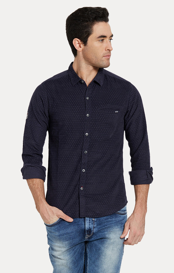 Spykar Men Navy Printed Slim Fit Casual Shirt