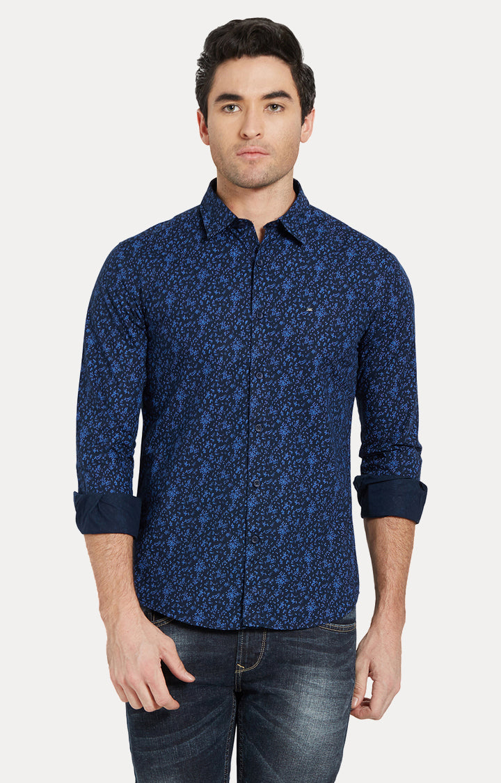 Spykar Men Blue Printed Slim Fit Casual Shirt