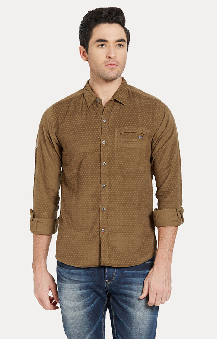 Spykar Men Olive Printed Slim Fit Casual Shirt