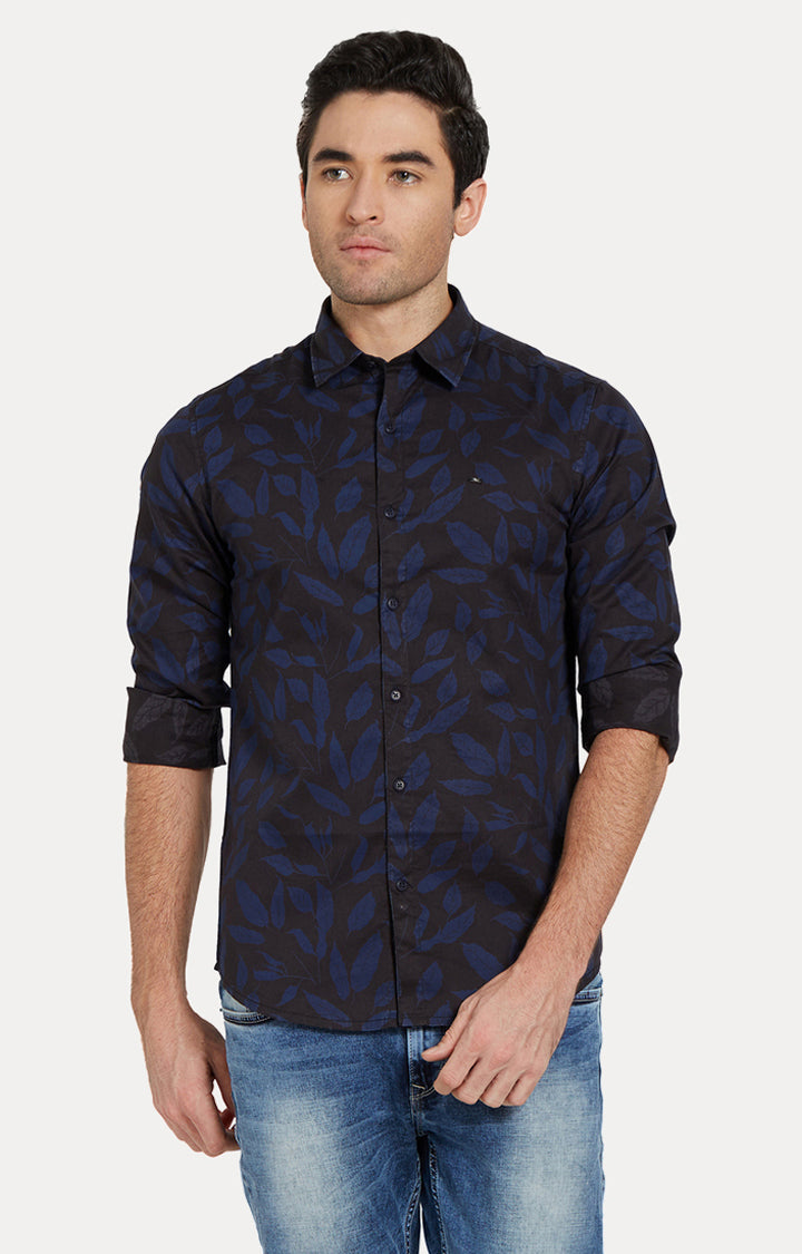 Spykar Men Blue & Black Printed Slim Fit Casual Shirt