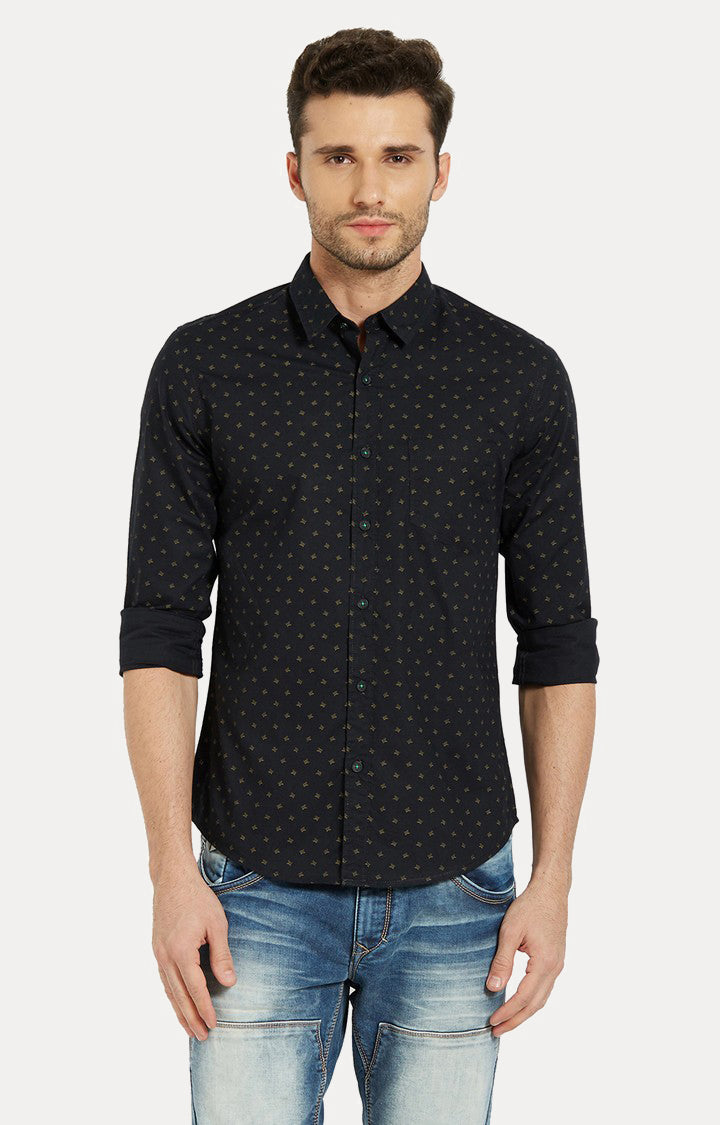 Spykar Men Black Printed Slim Fit Casual Shirt