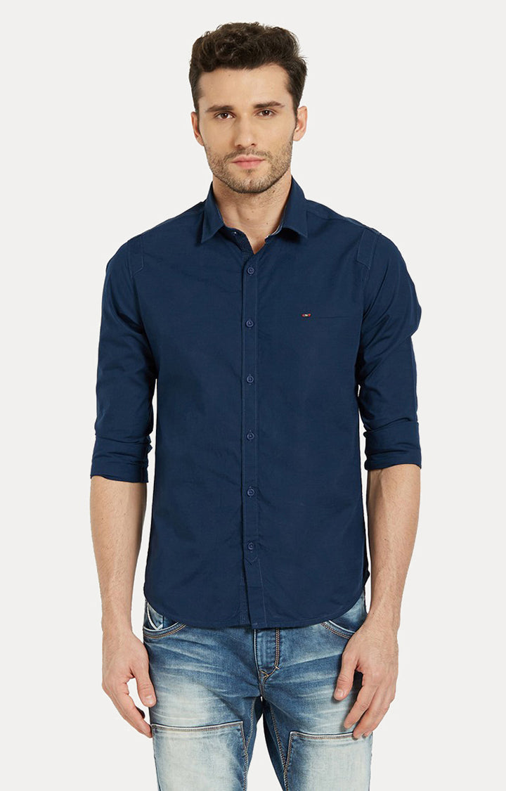 Spykar Blue Cotton Slim Fit Shirts For Men