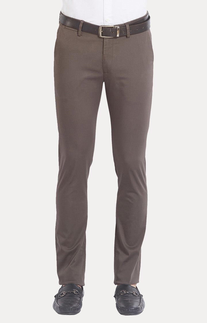 Spykar Men Brown Cotton Slim Fit Casual Trousers