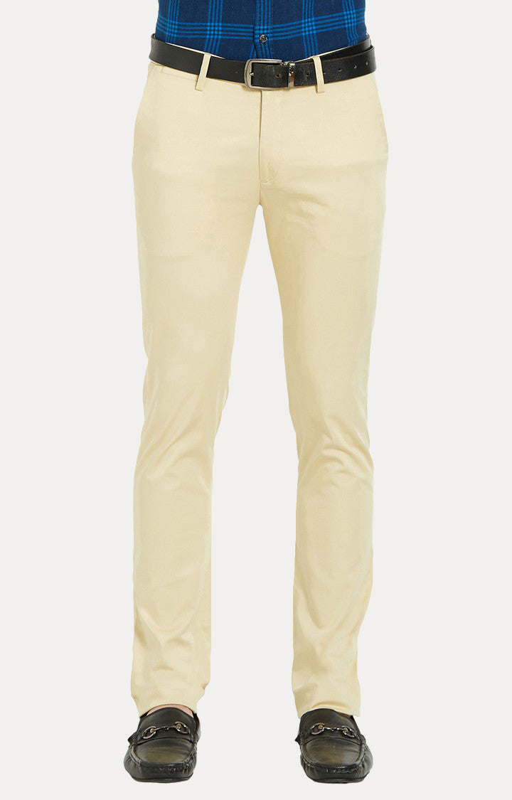 Spykar Men Beige Cotton Slim Fit Casual Trousers