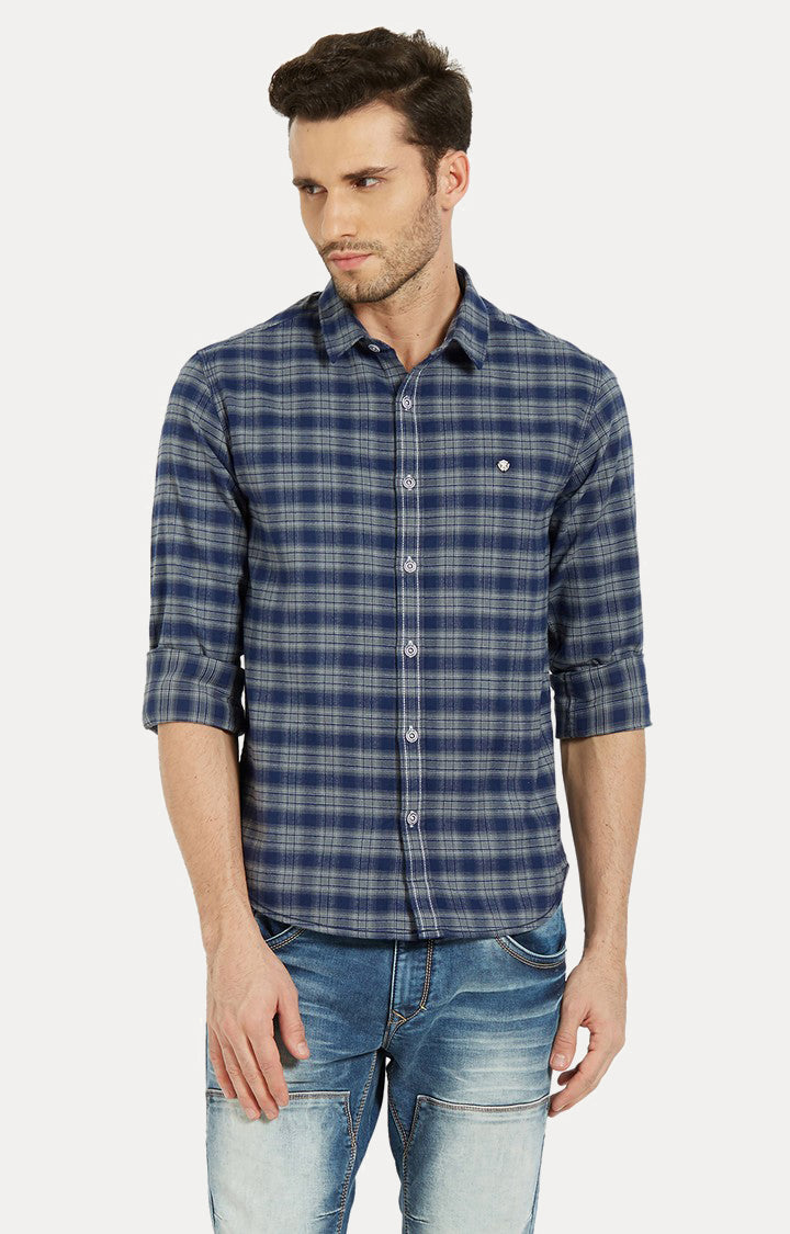 Spykar Men Blue Checked Slim Fit Casual Shirt