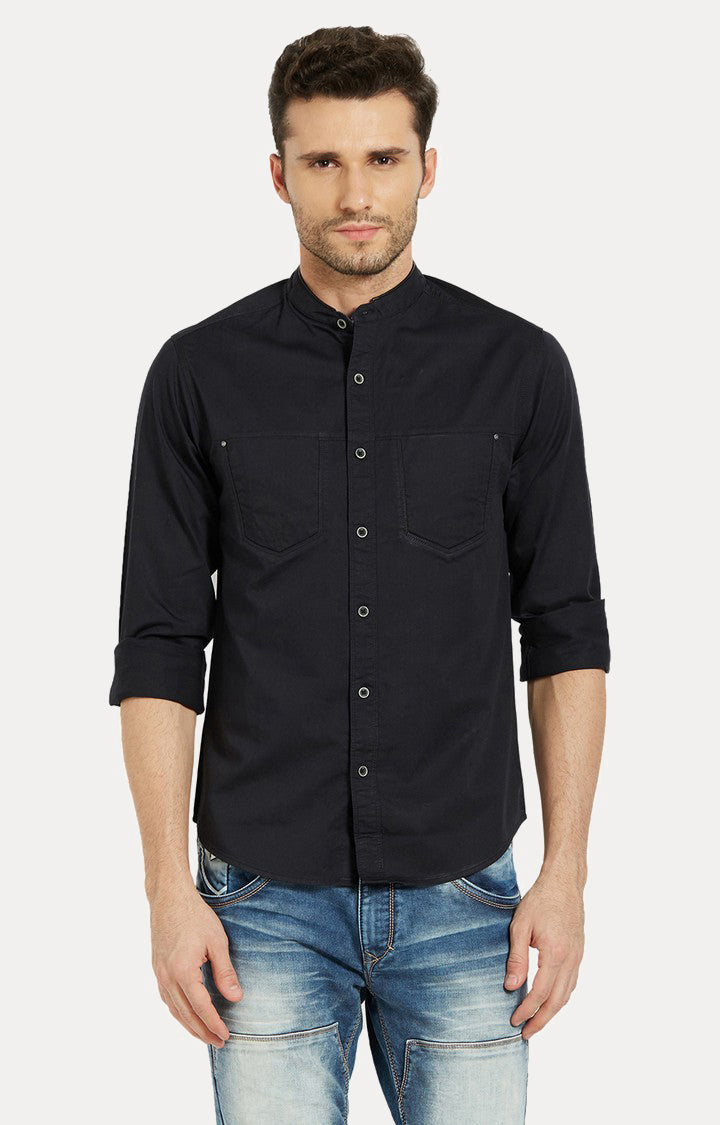 Spykar Men Black Solid Slim Fit Casual Shirt