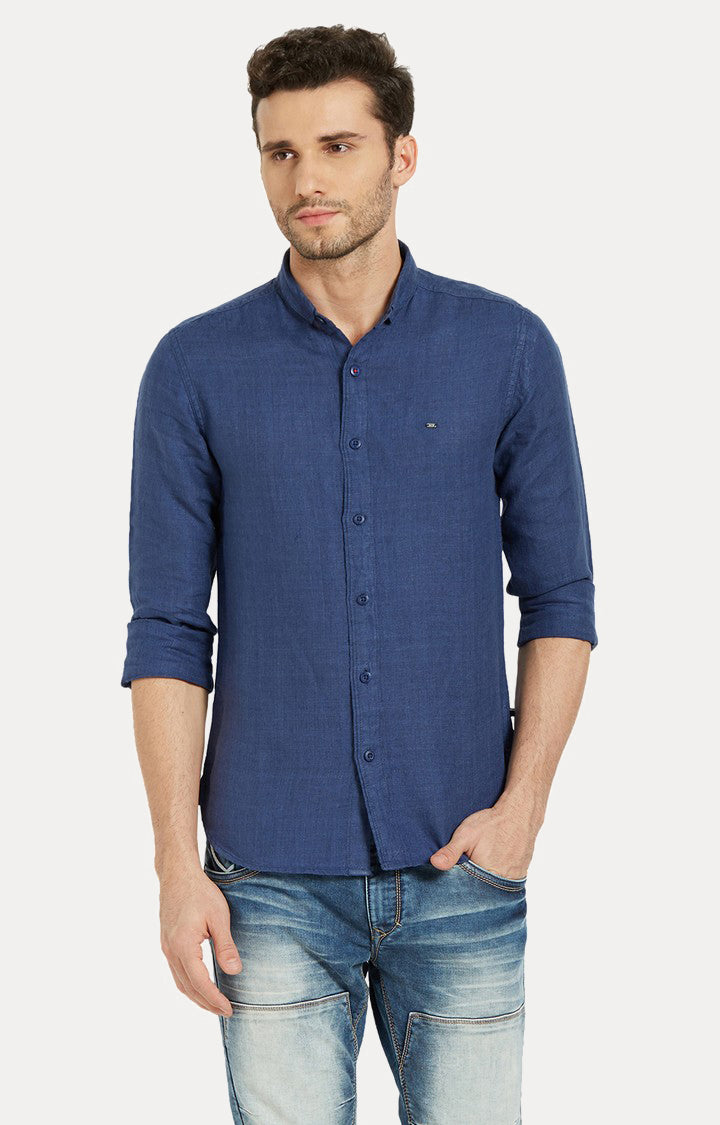 Spykar Men Blue Solid Slim Fit Casual Shirt