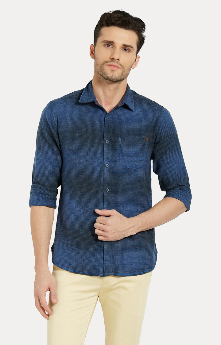 Spykar Men Blue Printed Slim Fit Casual Shirt