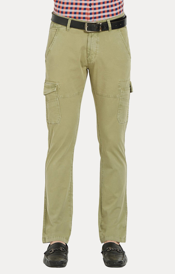 Spykar Men Olive Solid Slim Fit Cargos