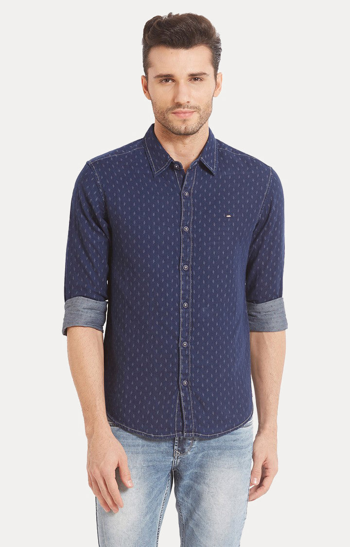 Spykar Men Blue Printed Slim Fit Casual Shirt