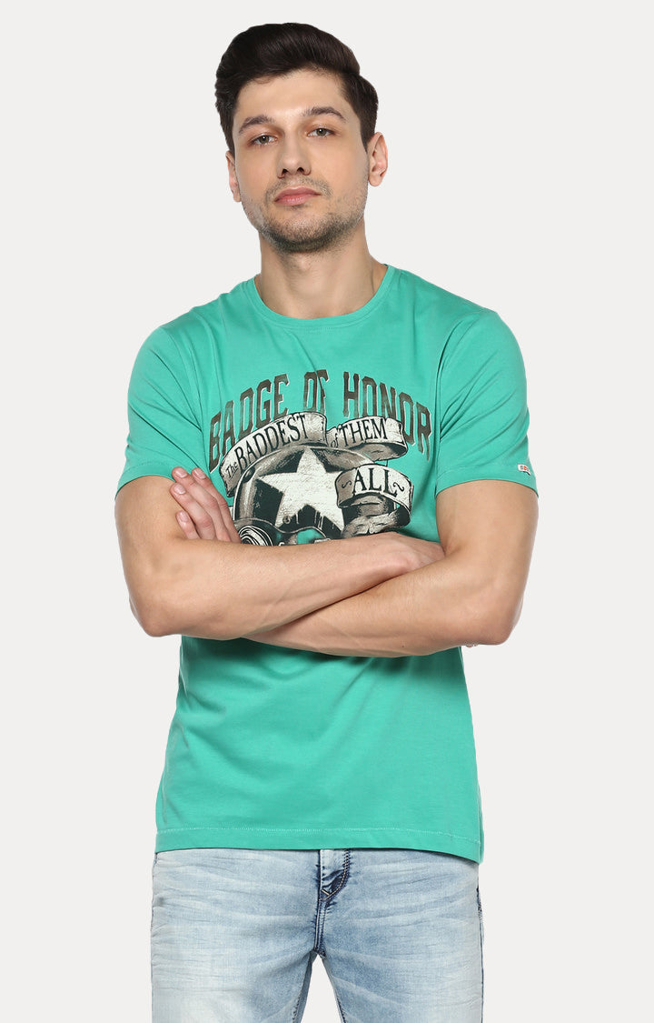 Spykar Men Green Printed Slim Fit T-Shirt