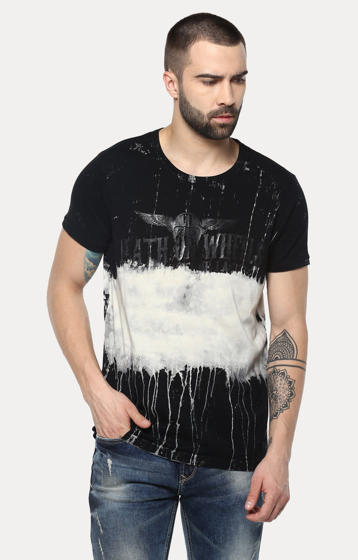 Spykar Men Black Printed Slim Fit T-Shirt