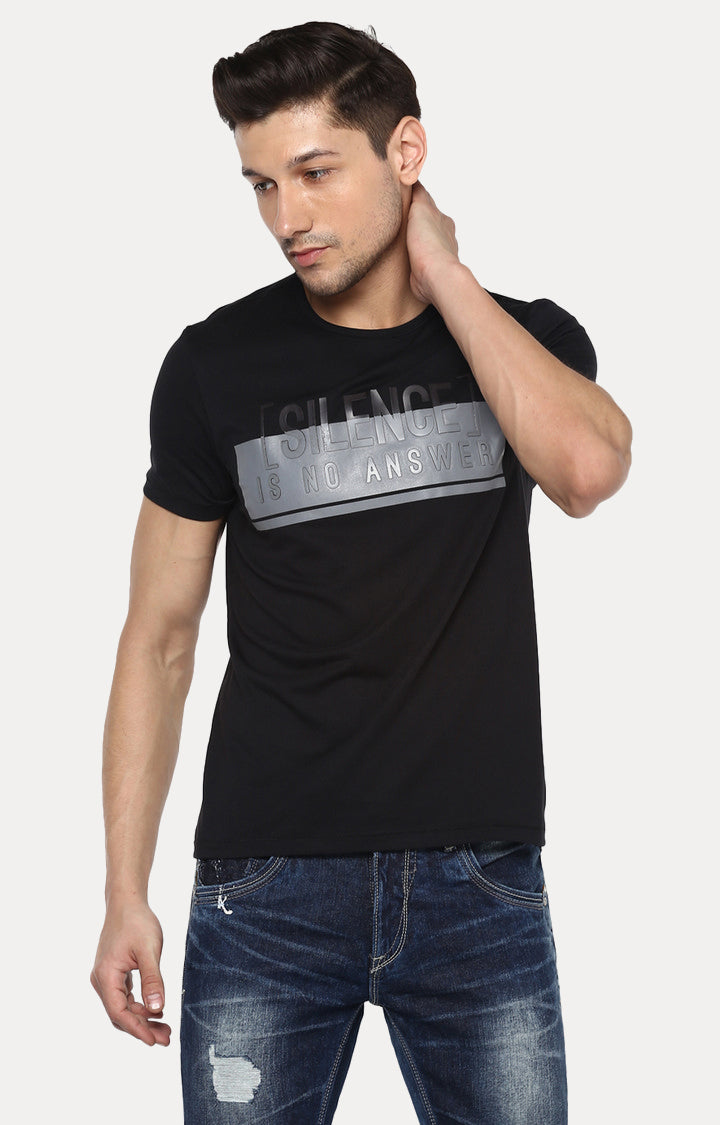 Spykar Men Black Cotton Slim Fit Round Neck T-Shirt